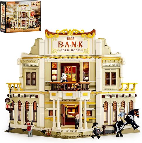 Western Bank Heist Lighting Building-Bricks Set - Wild West Outlaw Gold Heist 2875 Pcs Collection Display Set for West Lovers in Kuwait