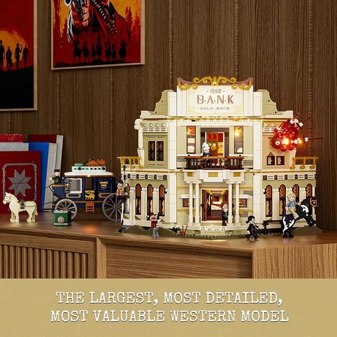 Western Bank Heist Lighting Building-Bricks Set - Wild West Outlaw Gold Heist 2875 Pcs Collection Display Set for West Lovers in Kuwait