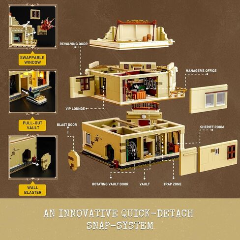 Western Bank Heist Lighting Building-Bricks Set - Wild West Outlaw Gold Heist 2875 Pcs Collection Display Set for West Lovers in Kuwait
