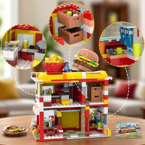 HOGOKIDS City Burger Truck House Building Toy - 2 in 1 Burger Van and Restaurant Building Blocks Set Mobile Ice Cream Food Cart Tables Restaurant Playset Valentines Gift for Kids Boys Girls 6+(826PCS) in Saudi Arabia