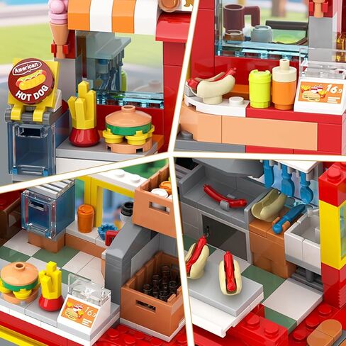 HOGOKIDS City Burger Truck House Building Toy - 2 in 1 Burger Van and Restaurant Building Blocks Set Mobile Ice Cream Food Cart Tables Restaurant Playset Valentines Gift for Kids Boys Girls 6+(826PCS) in Saudi Arabia