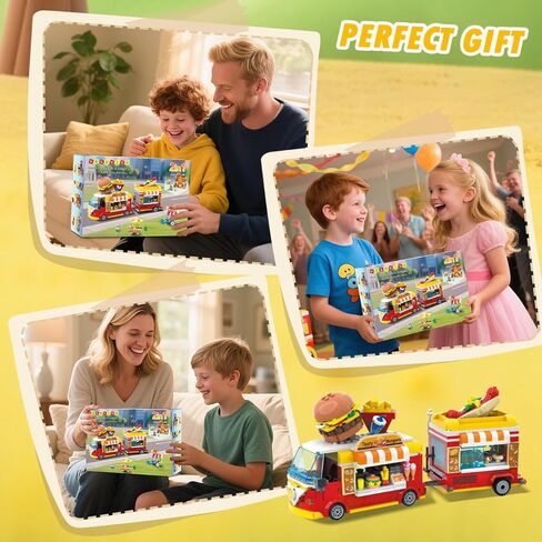 HOGOKIDS City Burger Truck House Building Toy - 2 in 1 Burger Van and Restaurant Building Blocks Set Mobile Ice Cream Food Cart Tables Restaurant Playset Valentines Gift for Kids Boys Girls 6+(826PCS) in Saudi Arabia