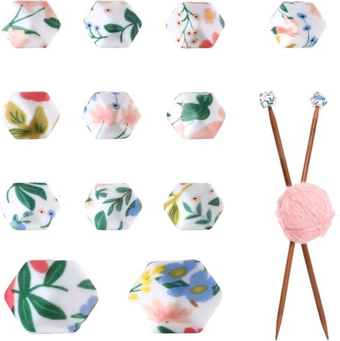 12 PCS Knitting Needle Stoppers, Tropical Hexagon Print Knitting Needle Holders Hexagon Knitting-Stitch Holders (14mm) in Saudi Arabia