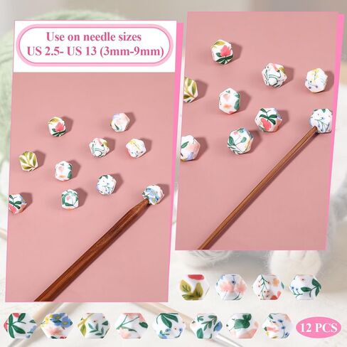 12 PCS Knitting Needle Stoppers, Tropical Hexagon Print Knitting Needle Holders Hexagon Knitting-Stitch Holders (14mm) in Saudi Arabia