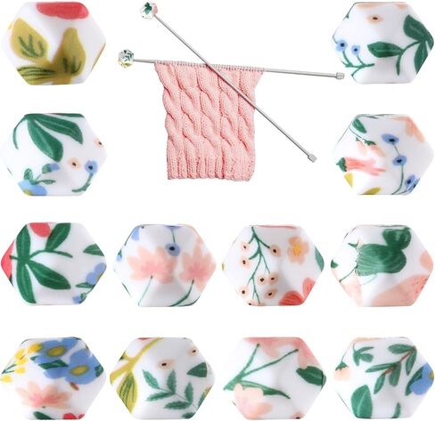 12 PCS Knitting Needle Stoppers, Tropical Hexagon Print Knitting Needle Holders Hexagon Knitting-Stitch Holders (14mm) in Saudi Arabia