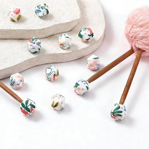 12 PCS Knitting Needle Stoppers, Tropical Hexagon Print Knitting Needle Holders Hexagon Knitting-Stitch Holders (14mm) in Saudi Arabia
