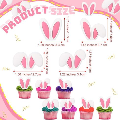 Bucherry 48 Pack Cute Easter Bunny Cupcake Toppers Party Decorations Rabbit Ear Cupcake Rings Bulk 4 Styles Pink White Rabbit Ear Cake Topper for Spring Festival Birthday Baby Shower Party Supplies in Saudi Arabia