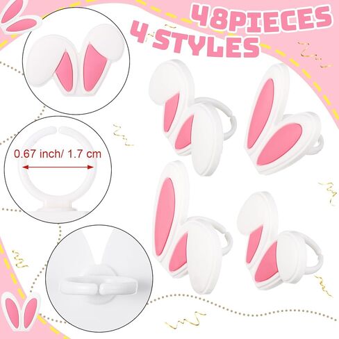 Bucherry 48 Pack Cute Easter Bunny Cupcake Toppers Party Decorations Rabbit Ear Cupcake Rings Bulk 4 Styles Pink White Rabbit Ear Cake Topper for Spring Festival Birthday Baby Shower Party Supplies in Saudi Arabia