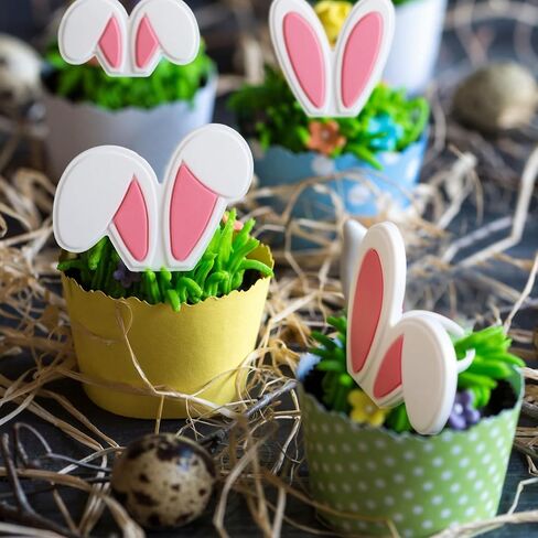 Bucherry 48 Pack Cute Easter Bunny Cupcake Toppers Party Decorations Rabbit Ear Cupcake Rings Bulk 4 Styles Pink White Rabbit Ear Cake Topper for Spring Festival Birthday Baby Shower Party Supplies in Saudi Arabia
