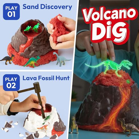 Klever Kits 3-in-1 Dinosaur Fossil Digging Kit STEM Learning Toys with Glow in The Dark Dinosaurs and Sensory Play Sand, DIY Your Own Dinosaur with 5 Color Clay, Gift for Kids Aged 6+ by Jova in Saudi Arabia