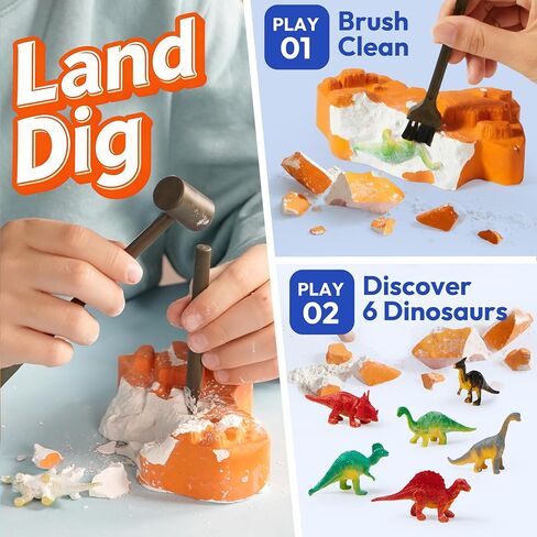 Klever Kits 3-in-1 Dinosaur Fossil Digging Kit STEM Learning Toys with Glow in The Dark Dinosaurs and Sensory Play Sand, DIY Your Own Dinosaur with 5 Color Clay, Gift for Kids Aged 6+ by Jova in Saudi Arabia