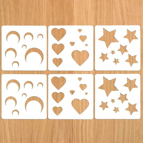 6 Pack Moon Star and Heart Stencil Set, Small Reusable Plastic Art Craft Templates Fabric Drawing Stencils for Painting on Walls, Wood, Fabric, Paper, Canvas Home Decoration DIY Craft Projects in Saudi Arabia