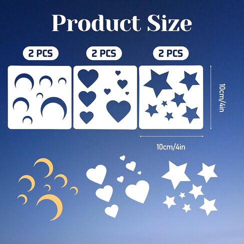 6 Pack Moon Star and Heart Stencil Set, Small Reusable Plastic Art Craft Templates Fabric Drawing Stencils for Painting on Walls, Wood, Fabric, Paper, Canvas Home Decoration DIY Craft Projects in Saudi Arabia