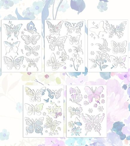 5 Pieces Flower Stencils 26 Patterns Floral Template for Painting Reusable Drawing Stencils on Wood Wall Crafts Projects(Flower) in Saudi Arabia