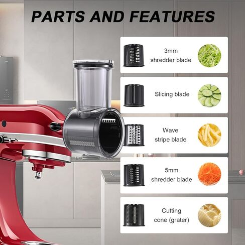 ملحق القطاعة/التقطيع المتوافق مع خلاطات حامل كيتشن إيد، 5 شفرات من الفولاذ المقاوم للصدأ مع شفرات قابلة للفصل لبشر الجبن والخضروات والسلطة وتقطيع الطعام in Kuwait