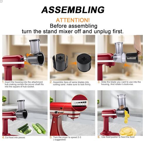 ملحق القطاعة/التقطيع المتوافق مع خلاطات حامل كيتشن إيد، 5 شفرات من الفولاذ المقاوم للصدأ مع شفرات قابلة للفصل لبشر الجبن والخضروات والسلطة وتقطيع الطعام in Kuwait