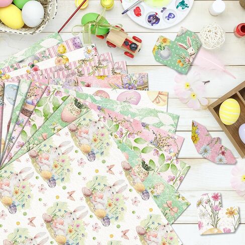 24 Design Easter Scrapbook Paper 6x6 Spring Cardstock Decorative Decoupage Double Sided Rabbit Eggs Flower Basket Patterned Scrapbooking Supplies Origami Papers for Card Making Craft Supplies in Saudi Arabia