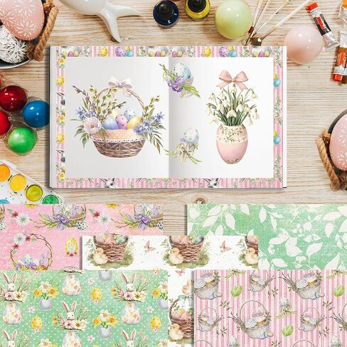 24 Design Easter Scrapbook Paper 6x6 Spring Cardstock Decorative Decoupage Double Sided Rabbit Eggs Flower Basket Patterned Scrapbooking Supplies Origami Papers for Card Making Craft Supplies in Saudi Arabia