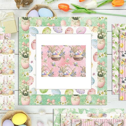 24 Design Easter Scrapbook Paper 6x6 Spring Cardstock Decorative Decoupage Double Sided Rabbit Eggs Flower Basket Patterned Scrapbooking Supplies Origami Papers for Card Making Craft Supplies in Saudi Arabia
