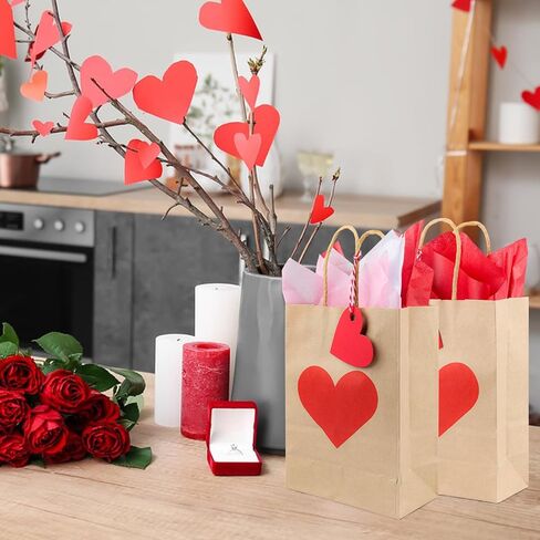 TaoQ C 24 Pack Valentines Day Gift Bags with Tissue and Tags Valentines Kraft Paper Bags Valentines Candy Bags with Handles for Valentine's Day Wedding Anniversary Birthday in Saudi Arabia