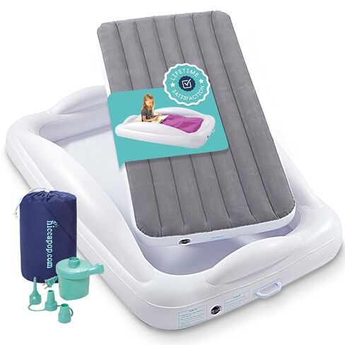 hiccapop Inflatable Toddler Travel Bed with Safety Bumpers [4-Sided] | Portable Toddler Bed for Kids | Toddler Air Mattress | Kids Air Mattress - Navy Blue in Saudi Arabia