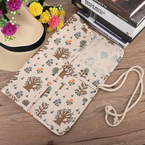Canvas Roll Up Pencil Bag, Folding Design Large Capacity Storage Pouch with Organized Pockets, for Art Students to Place Color Pens Paintbrush Eraser in Saudi Arabia