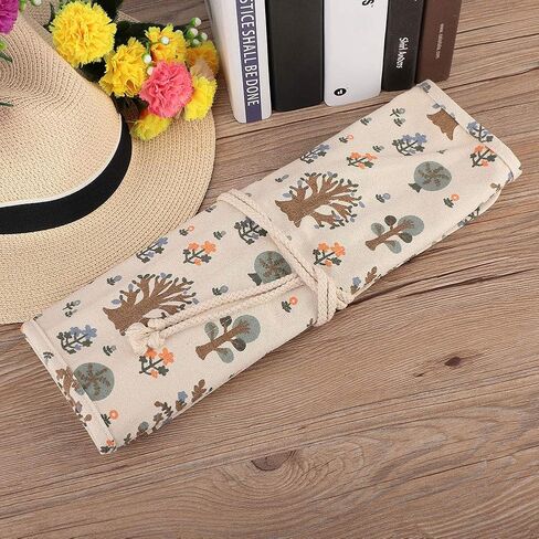 Canvas Roll Up Pencil Bag, Folding Design Large Capacity Storage Pouch with Organized Pockets, for Art Students to Place Color Pens Paintbrush Eraser in Saudi Arabia