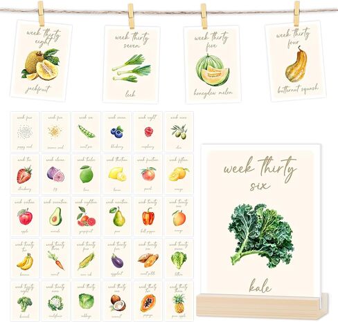 Fruit Veggies Pregnancy Announcement Cards, 37 Pcs Retro Baby Tracker Weekly Milestone Sign, Locally Grown Baby Shower Decor, Expecting Mom Farmers Market Countdown Maternity Gifts(03) in Saudi Arabia