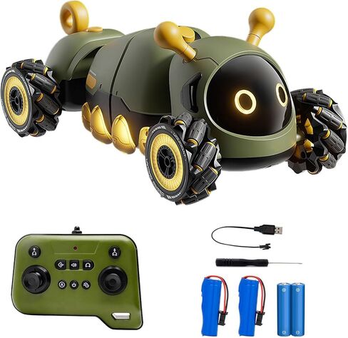 ألعاب سيارات RC المثيرة للتحكم عن بعد، شاحنة حيلة تعمل بالتحكم عن بعد بمستشعر للإيماءات وتأثيرات ضوئية، انجراف حيلة بزاوية 360 درجة ومعظم التضاريس، تحويل الدفع الرباعي للطرق الوعرة للأولاد من عمر 3 إلى 12 عامًا للأطفال (البق الأخضر) in Kuwait
