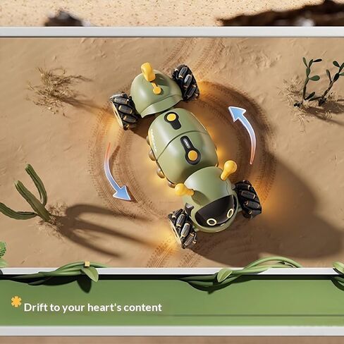 ألعاب سيارات RC المثيرة للتحكم عن بعد، شاحنة حيلة تعمل بالتحكم عن بعد بمستشعر للإيماءات وتأثيرات ضوئية، انجراف حيلة بزاوية 360 درجة ومعظم التضاريس، تحويل الدفع الرباعي للطرق الوعرة للأولاد من عمر 3 إلى 12 عامًا للأطفال (البق الأخضر) in Kuwait