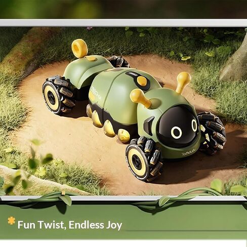 ألعاب سيارات RC المثيرة للتحكم عن بعد، شاحنة حيلة تعمل بالتحكم عن بعد بمستشعر للإيماءات وتأثيرات ضوئية، انجراف حيلة بزاوية 360 درجة ومعظم التضاريس، تحويل الدفع الرباعي للطرق الوعرة للأولاد من عمر 3 إلى 12 عامًا للأطفال (البق الأخضر) in Kuwait