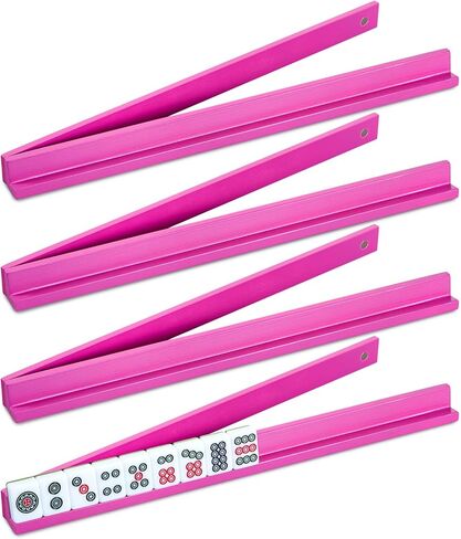 Soulchen 4 Sets Mini Wooden Mahjong Racks with Magnetic （Without The Exposure‑Tile） 14.9’ Pushers Mahjong Tile Rack Set Mahjongs Holders for Dominoes with Built-in Pushers Mahjongs(Rose Red) in Saudi Arabia
