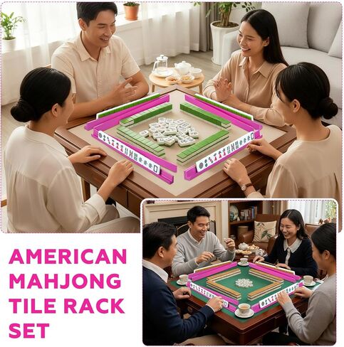 Soulchen 4 Sets Mini Wooden Mahjong Racks with Magnetic （Without The Exposure‑Tile） 14.9’ Pushers Mahjong Tile Rack Set Mahjongs Holders for Dominoes with Built-in Pushers Mahjongs(Rose Red) in Saudi Arabia