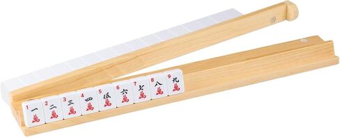 MUTEX American Natural Wood Mahjong Racks with Pushers, 4pcs Mahjong Racks Set for Mahjong/Mexican Train/Dominoes, Elegant Wooden Mahjong Tiles Racks Pusher - 17.5 Inches in Saudi Arabia