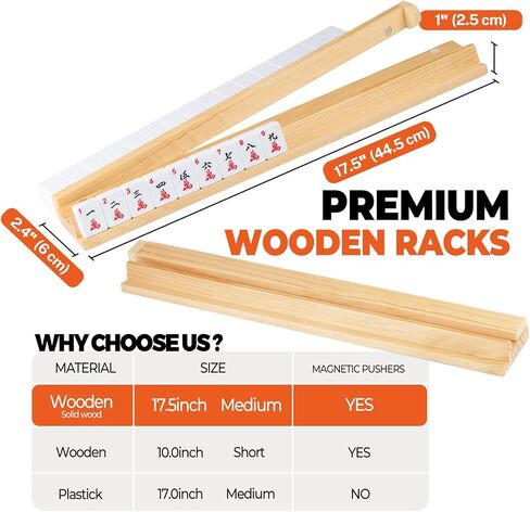 MUTEX American Natural Wood Mahjong Racks with Pushers, 4pcs Mahjong Racks Set for Mahjong/Mexican Train/Dominoes, Elegant Wooden Mahjong Tiles Racks Pusher - 17.5 Inches in Saudi Arabia