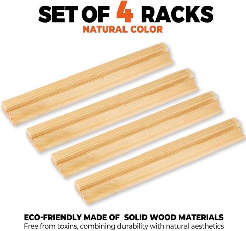 MUTEX American Natural Wood Mahjong Racks with Pushers, 4pcs Mahjong Racks Set for Mahjong/Mexican Train/Dominoes, Elegant Wooden Mahjong Tiles Racks Pusher - 17.5 Inches in Saudi Arabia