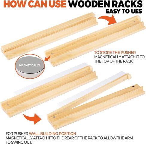 MUTEX American Natural Wood Mahjong Racks with Pushers, 4pcs Mahjong Racks Set for Mahjong/Mexican Train/Dominoes, Elegant Wooden Mahjong Tiles Racks Pusher - 17.5 Inches in Saudi Arabia