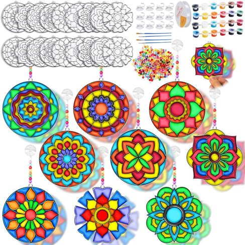 EggSun 27 Sets Valentines Heart SunCatcher Craft Kits Decorative Window Paint DIY for Kids, Perfect for Valentine's Day Classroom Activities, Art Projects, Party Favors, and Gift Exchange in Saudi Arabia
