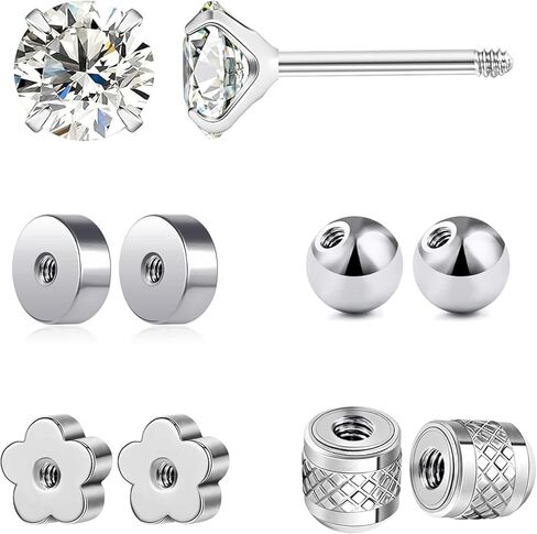 Stainless Steel Screw On Earring Backs Replacements Flat Earring Backs for Studs (Silver/0.8mm-1.0mm) in Saudi Arabia