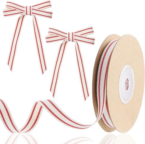 Cute Stripe Ribbon 0.4 Inch x 10 Yards Vintage Christmas Ribbon Fun Red And White Ribbons Red Fabric Striped Holiday Ribbons for Gift Wrapping Cake Present Home Decor Wedding Valentines Party Birthday in Saudi Arabia