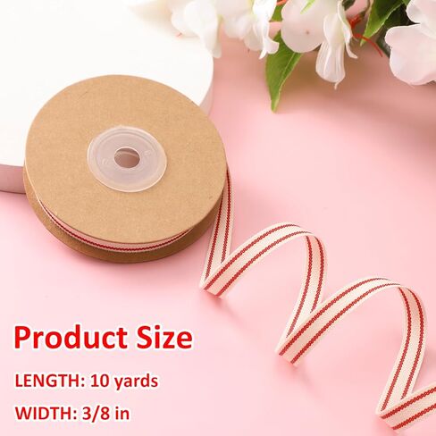 Cute Stripe Ribbon 0.4 Inch x 10 Yards Vintage Christmas Ribbon Fun Red And White Ribbons Red Fabric Striped Holiday Ribbons for Gift Wrapping Cake Present Home Decor Wedding Valentines Party Birthday in Saudi Arabia