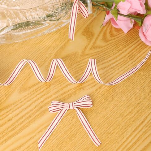 Cute Stripe Ribbon 0.4 Inch x 10 Yards Vintage Christmas Ribbon Fun Red And White Ribbons Red Fabric Striped Holiday Ribbons for Gift Wrapping Cake Present Home Decor Wedding Valentines Party Birthday in Saudi Arabia