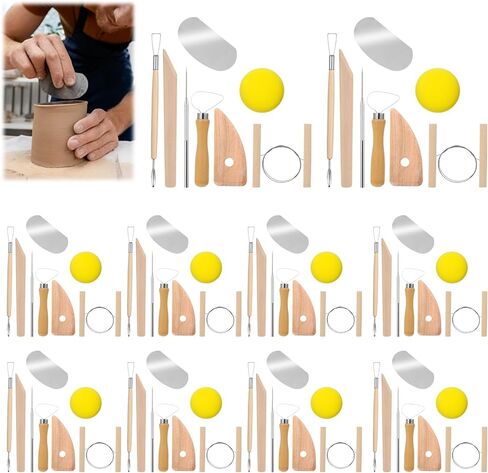 مجموعة أدوات الفخار 80 قطعة، أداة نحت الطين تتضمن قطع الطين وتشذيب مع مقابض خشبية مجموعة نحت للمبتدئين في تشكيل النحت in Saudi Arabia
