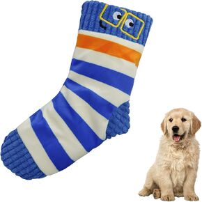 Andiker Squeaky Dog Toys, Cute Sock Shape Dog Chew Toys with Squeaker Crinkle Paper Hidden Food Hole Interactive Dog Toys for Small and Medium Dogs Chewing Teeth Grinding Playing (Blue) in Kuwait