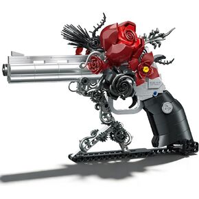 Red Rose Petal Flower Gun Building Blocks,Compatible with Lego Revolver, Creative Mechanical Pistol Model, DIY Collectible Desk Decor Display Valentine's Day Gift for Adults and Teens in Saudi Arabia