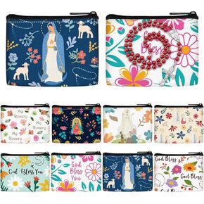 Shinylin 16 Pcs Catholic Rosary Pouch Bulk Eucalyptus Leaves and Gold Cross Canvas Zipper Case Small Beautiful Rosary Holder, 3.54 x 2.36 Inches in Kuwait