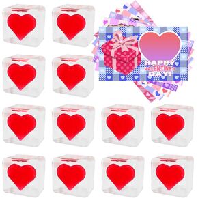 Valentine's Day Mochi Squishy Toys Set, 12 Pack Heart Squishies with Valentines Day Cards, Stress Relief Toys with Storage Box,Classroom Exchange Cards Party Favors in Kuwait
