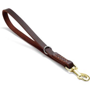Leather Dog Leash, Strong Traffic Pet Short Lead & Heavy Duty Metal Hook for Training and Walking. (2.0ft L x 1.8cm W) in Kuwait