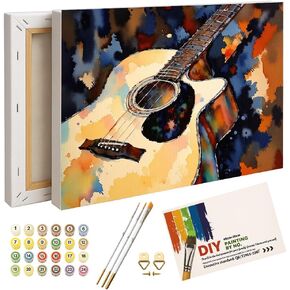 Music Art Paint by Numbers Kit for Adults - DIY Watercolor Guitar Painting on Canvas 12X16IN framed, Acrylic Paint Set, Suitable for Beginners, Artistic Music Wall Art for Home Decoration or Gifts in Saudi Arabia