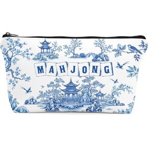 حقيبة بلاط ماجونج فارغة بسحاب - هدايا Chinoiserie Mah Jongg للنساء، حقيبة حمل لملحقات بلاط ماجونج الأمريكية القياسية مقاس 1.2 بوصة، بوليستر مقاوم للماء مقاس 13 × 7.8 بوصة (الجراب فقط) in Kuwait
